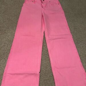 Zara High Rise Pink Jeans with Wide-Leg Fit